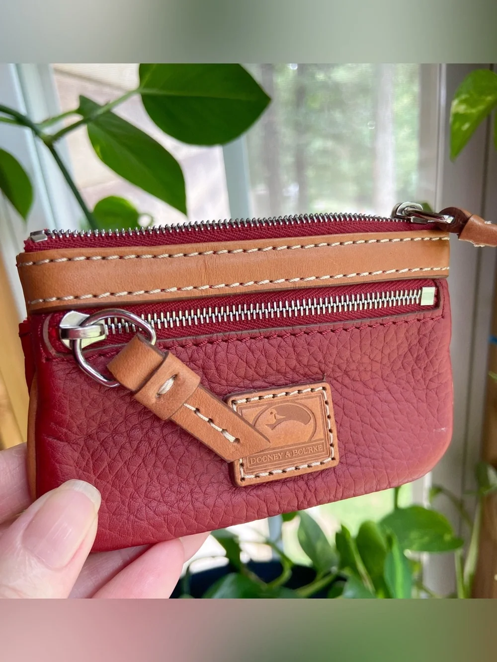 Dooney & Bourke Red Pebble Leather Coin Pouch w/ Keychain Minimalist Old Money
